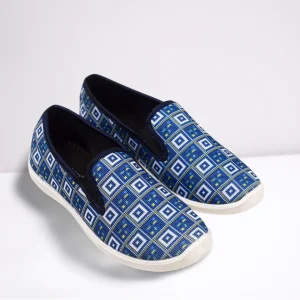 Blue check fabric loafer