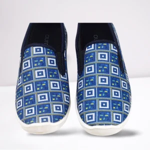 Blue check fabric loafer