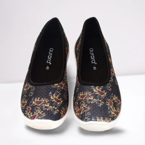 Black golden fabric loafer