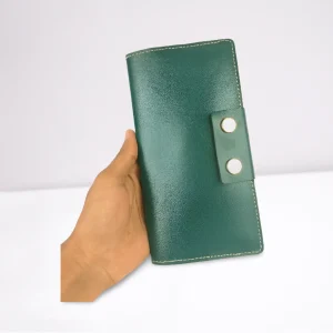 Green premium long leather wallet